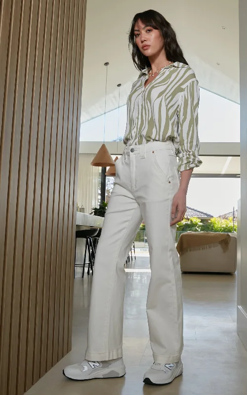 Straight - leg women jeans with a classic and timeless appealMisika Ivory Flare Leg Trousers