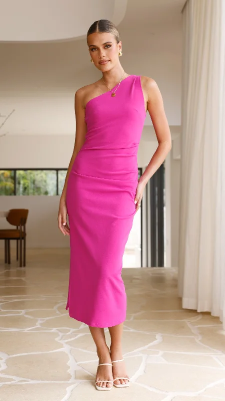 Halter Neck Women Dress to Show Off the Shoulders and NecklineAlaina Midi Dress - Magenta