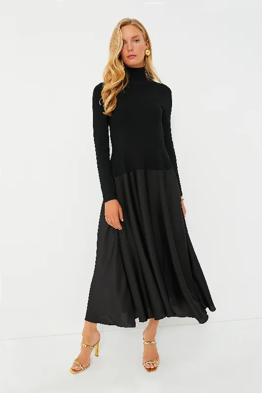 Empire Waist Women Dress to Accentuate the Bust and Conceal the WaistBlack Frances Long Sleeve Satin Combo Midi Dress