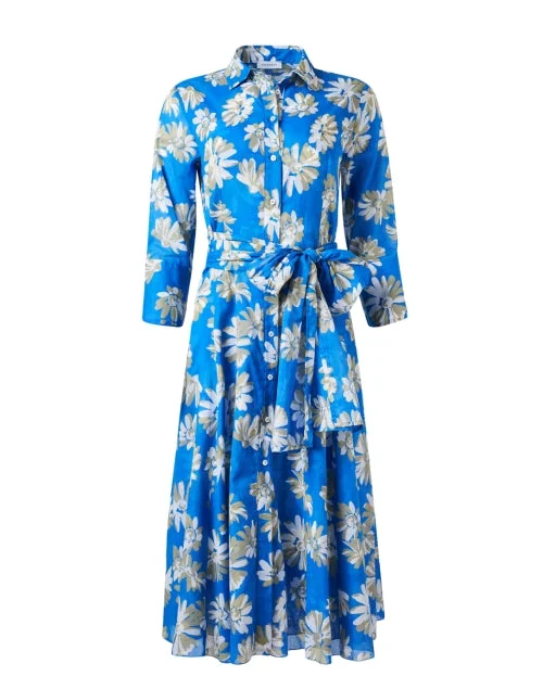 Ruffled Women Dress with Multiple Layers for a Playful and Girly StyleBlue Floral Print Dress