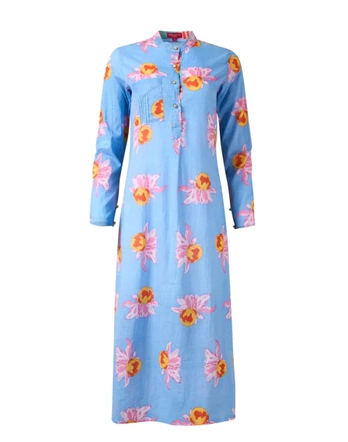 Wrap - Style Women Dress with Adjustable Fit for All Body TypesBlue Multi Print Cotton Kaftan