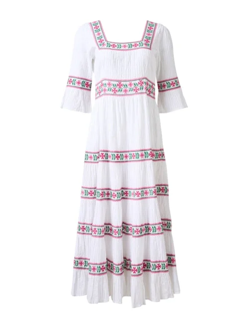 Ruffled Women Dress with Multiple Layers for a Playful and Girly StyleCeline White Embroidered Cotton Dress