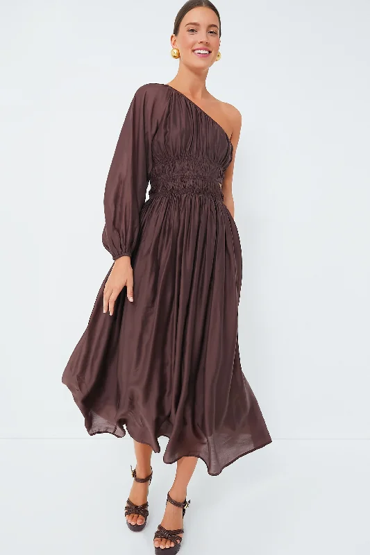 Ball Gown Women Dress with a Full Skirt for a Princess - like LookExclusive Chocolate One Shoulder Maxi Dress