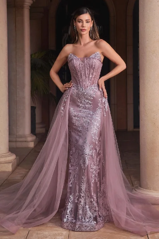 Mermaid - Style Women Dress with a Fitted Silhouette for Special OccasionsCinderella Divine J858 Long Formal Glitter Overskirt Gown