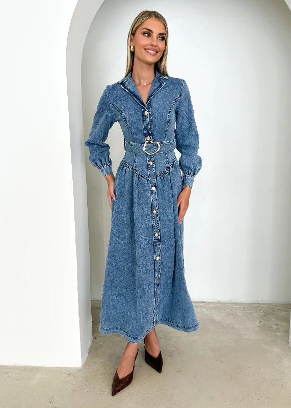 Little Black Women Dress with Sequins for a Glamorous Night OutDazer Denim Maxi Dress - Mid Blue