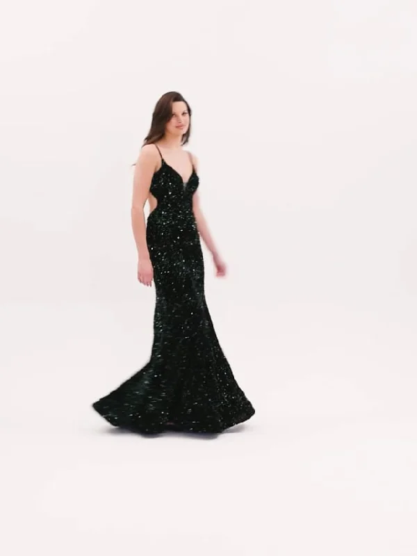 Empire Waist Women Dress to Accentuate the Bust and Conceal the WaistFaviana Long Velvet Sequin Prom Dress S10817