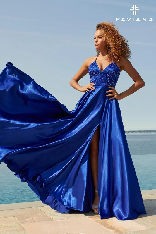 Mermaid - Style Women Dress with a Fitted Silhouette for Special OccasionsFaviana Long V-Neck A-Line Prom Dress S10870