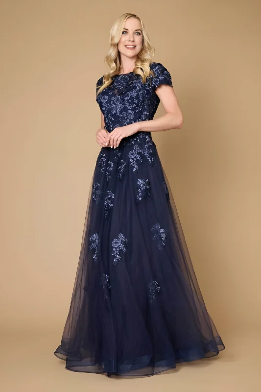 Plus Size Women Dress with a Flattering A - Line Cut for Comfort and StyleDylan & Davids Long Lace Navy Mother of the Bride Dress