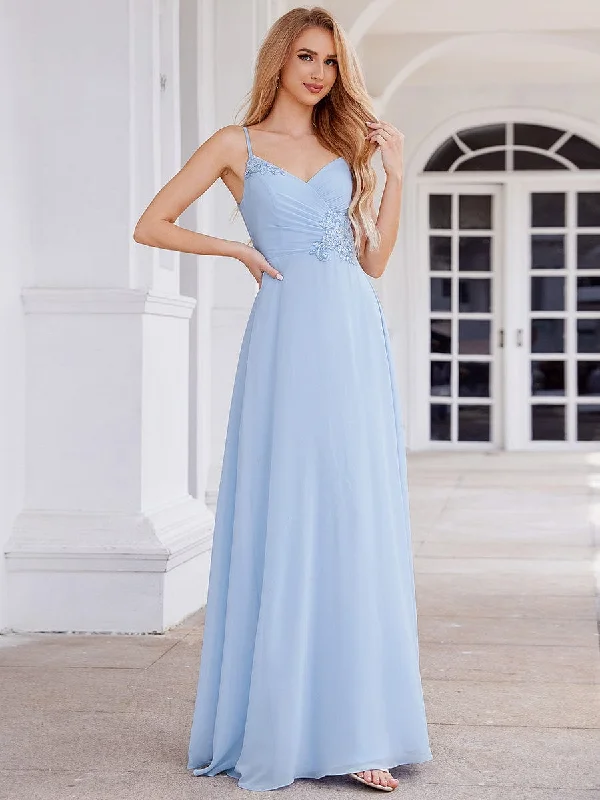 Lace - Embellished Women Dress for an Elegant and Sophisticated AppearanceElegant A-Line Applique Waist Sleeveless Bridesmaid Dress with V-Neck