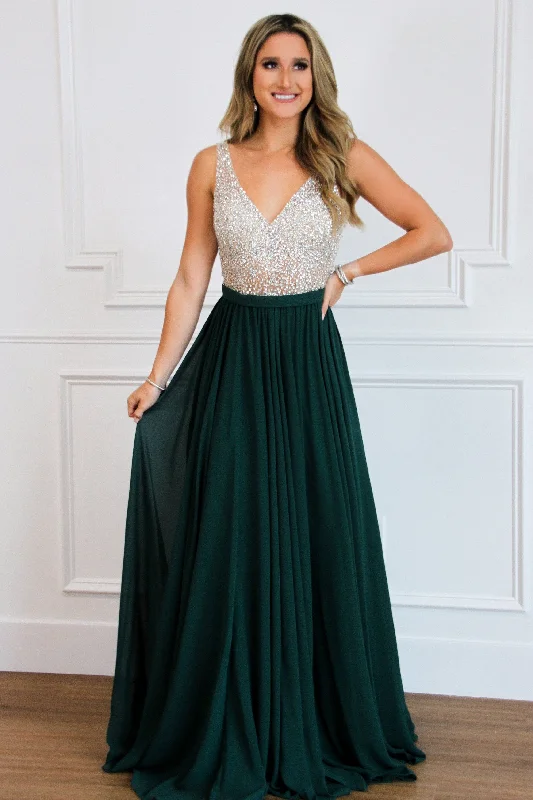 Shift Women Dress with a Simple and Classic Design for Everyday WearElegant Affair Beaded Maxi Dress: Emerald