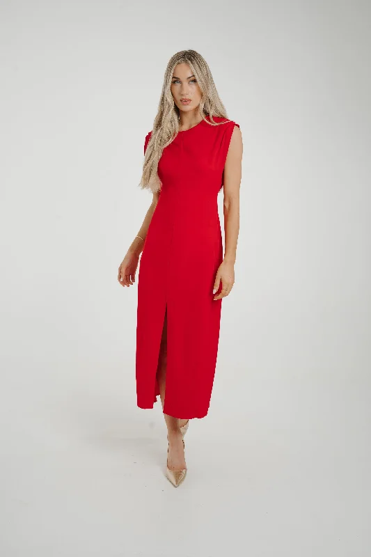 Plus Size Women Dress with a Flattering A - Line Cut for Comfort and StyleElla Sleeveless Midi Dress In Red