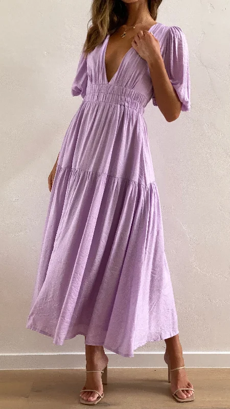 Halter Neck Women Dress to Show Off the Shoulders and NecklineErin Midi Dress - Lilac