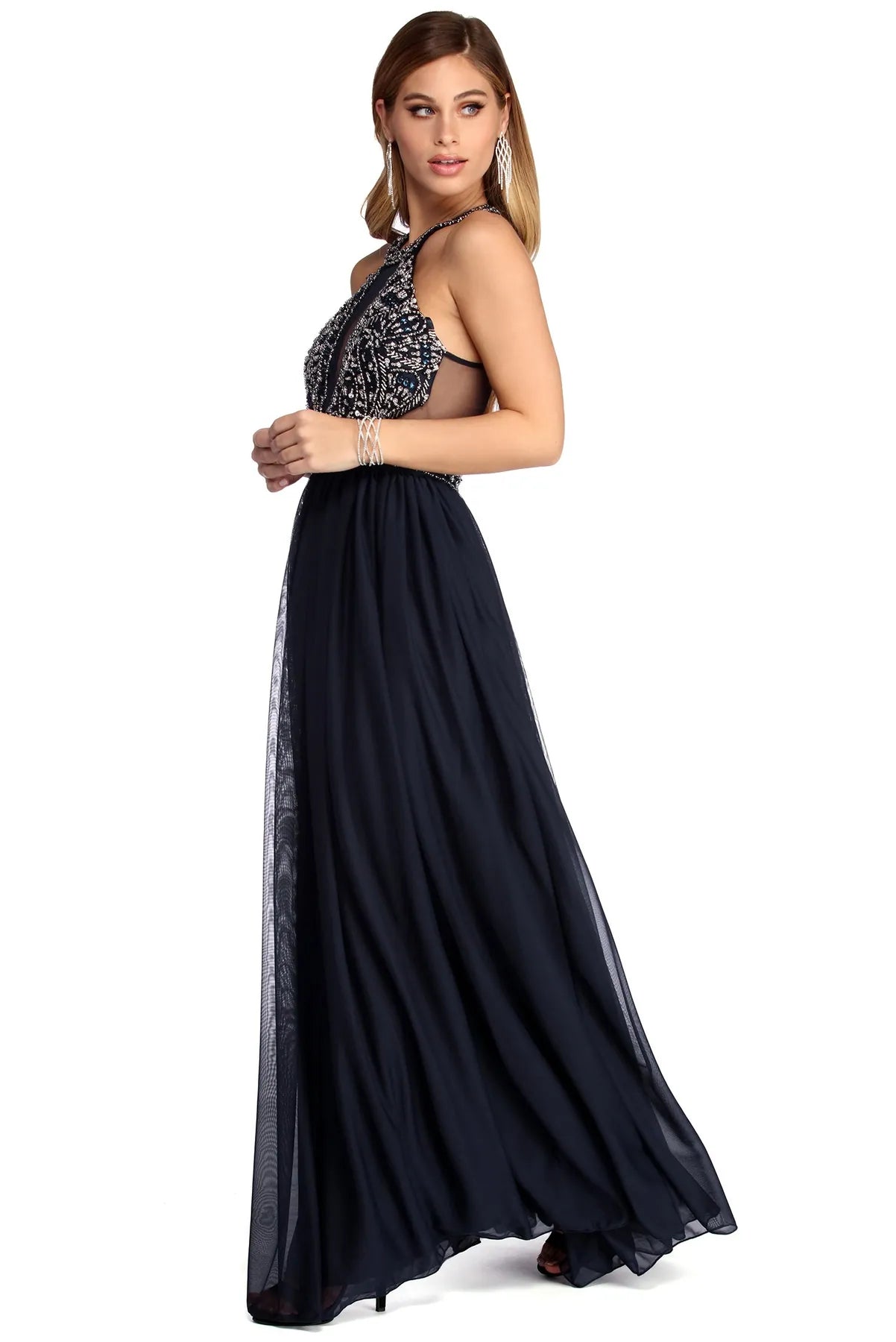 Pleated Women Dress with a Timeless and Elegant TextureEsther Formal Embellished Gemstone Dress