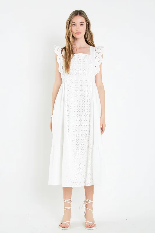 Mini Women Dress with a Short Hem for a Young and Trendy StyleEyelet Maxi Dress