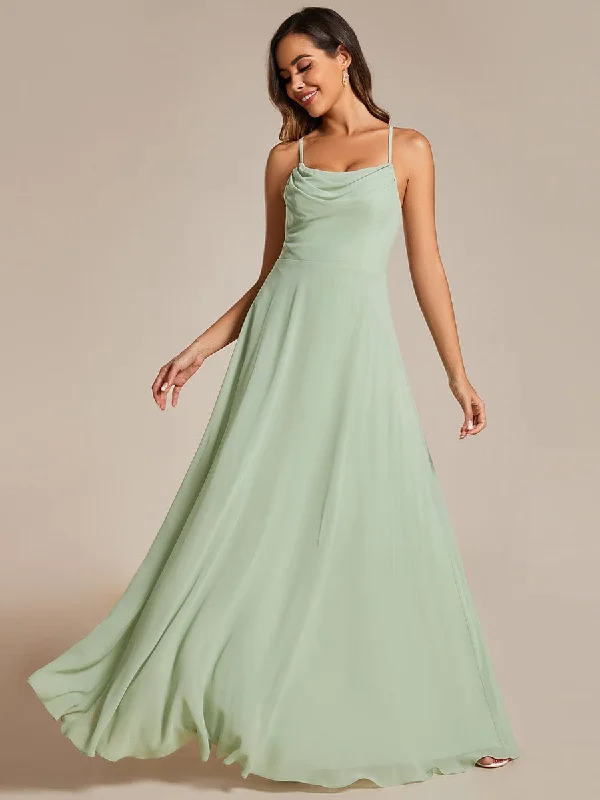 Sleeveless Women Dress in Bright Colors for Summer PartiesFlowy Back Criss-Cross Swing Collar Sleeveless A-Line Bridesmaid Dress