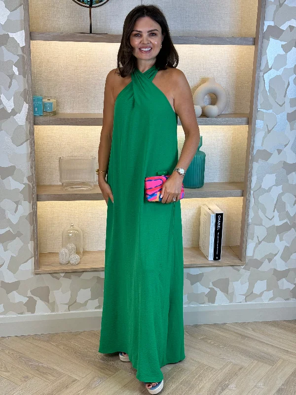 Mermaid - Style Women Dress with a Fitted Silhouette for Special OccasionsFrankie Halter Neck Maxi Dress In Green