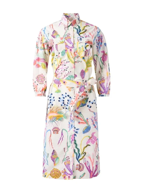 Plus Size Women Dress with a Flattering A - Line Cut for Comfort and StyleGemma White Multi Print Cotton Dress