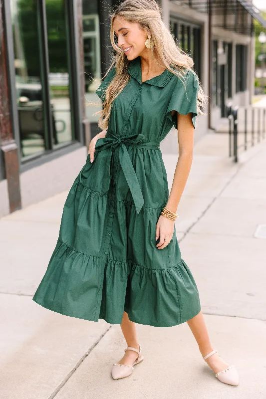 Strapless Women Dress with a Built - in Bra for Comfort and SupportSugarlips: Get What You Need Emerald Green Tiered Midi Dress