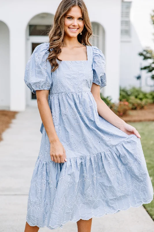 Lace - Embellished Women Dress for an Elegant and Sophisticated AppearanceGood Days Ahead Blue Eyelet Midi Dress