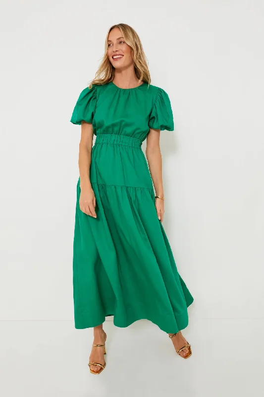 Backless Women Dress for a Sexy and Alluring Look at Evening EventsGreen Puff Sleeve Ginny Maxi Dress