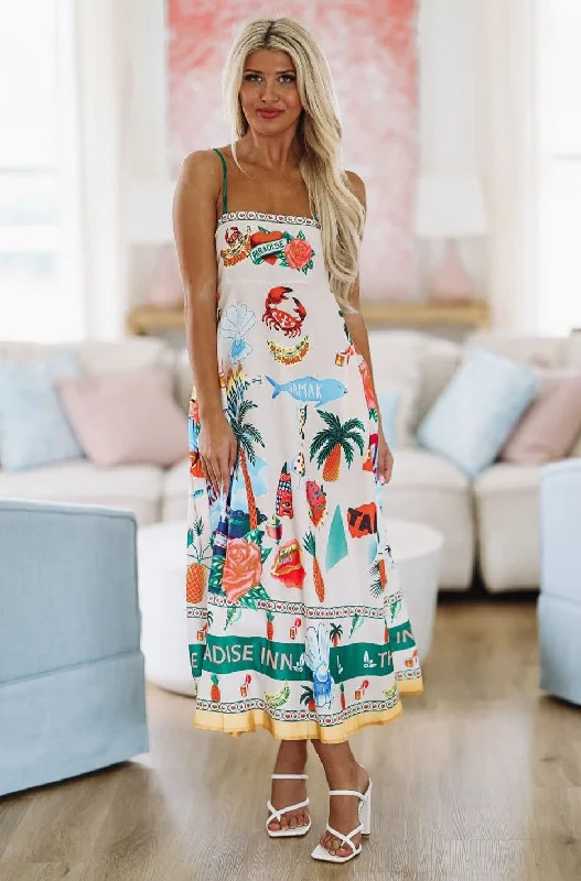 Maxi Women Dress with Floral Print for a Bohemian VibeGroovin' in Paradise Maxi Dress - Cream, Yellow and Green