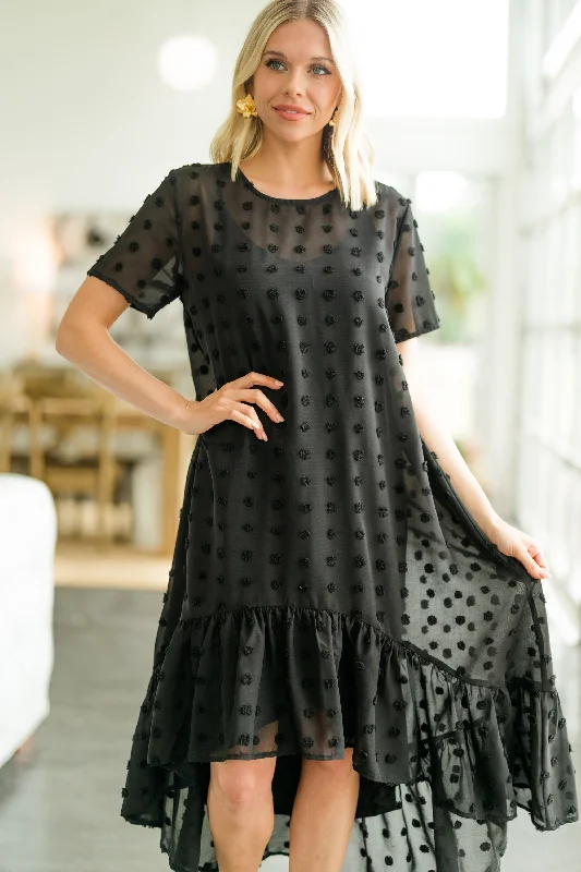 Ball Gown Women Dress with a Full Skirt for a Princess - like LookHear The News Black Swiss Dot Midi Dress