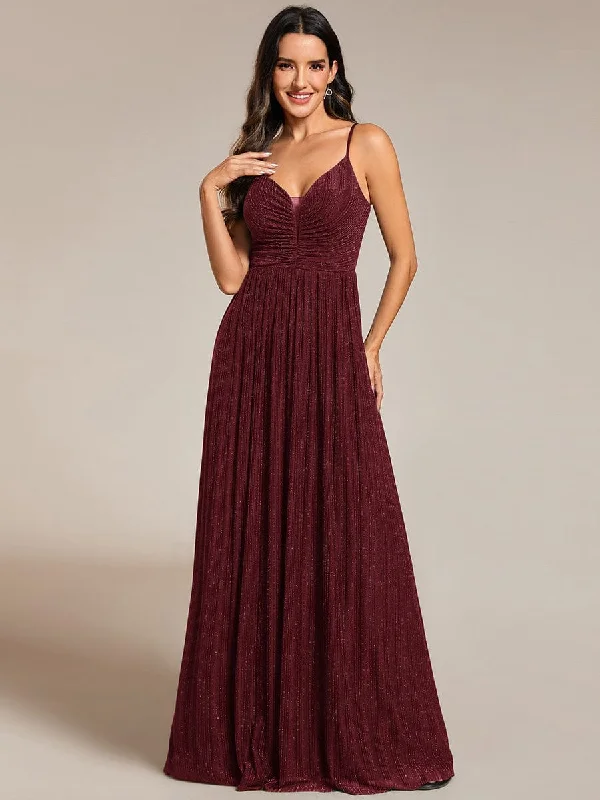 Shift Women Dress with a Simple and Classic Design for Everyday WearHigh-Waisted Glittering Spaghetti Straps Formal Evening Dress with Pleated