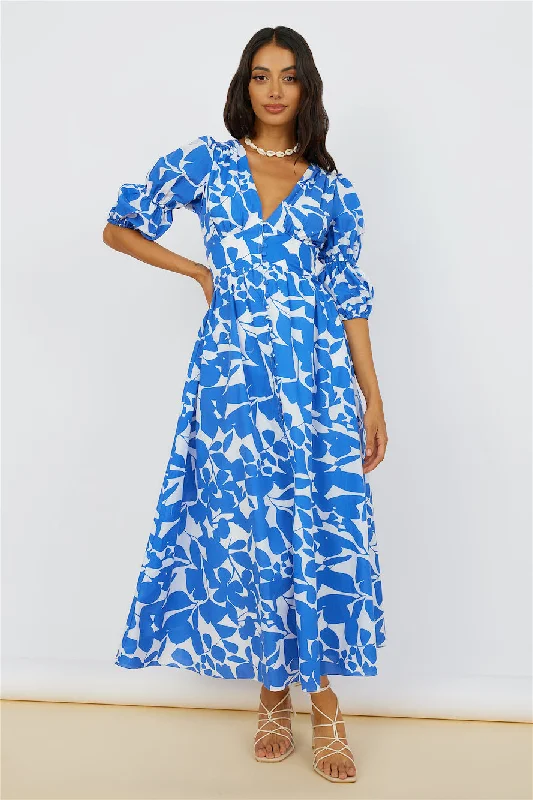 Printed Abstract Women Dress for a Modern and Artistic AppealIn The Cosmos Maxi Dress Blue