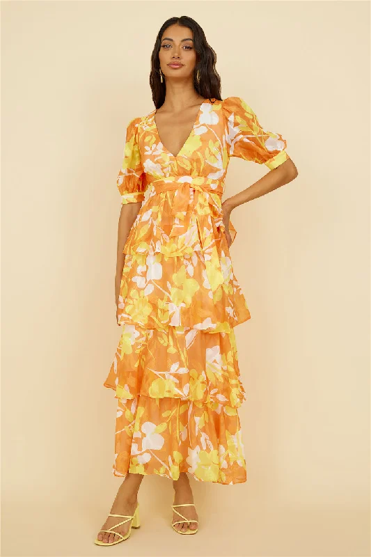 Ruffled Women Dress with Multiple Layers for a Playful and Girly StyleInflorescence Maxi Dress Yellow