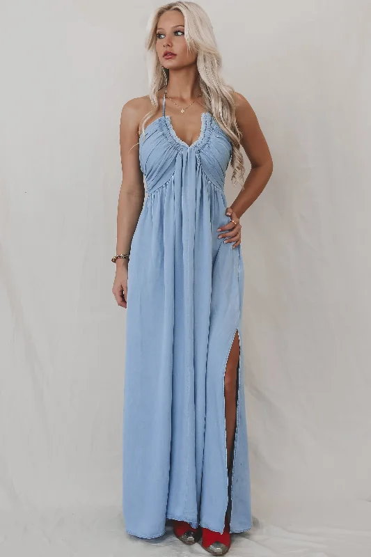 Wrap - Style Women Dress with Adjustable Fit for All Body TypesInto The Wind Blue Maxi Dress