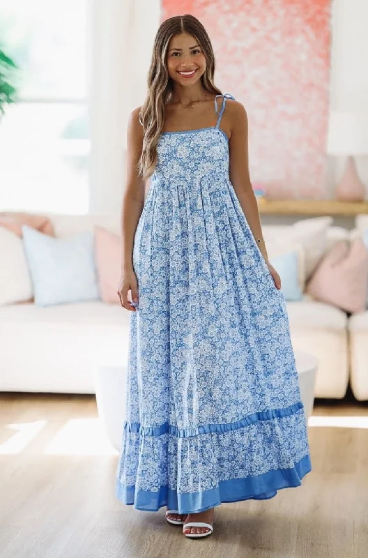 Ruffled Women Dress with Multiple Layers for a Playful and Girly StyleItalian Coast Maxi Dress - Blue and White