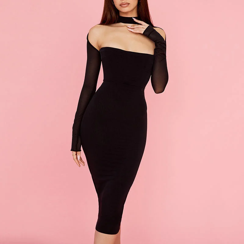 Little Black Women Dress with Sequins for a Glamorous Night OutJane Sleeve Long Dress