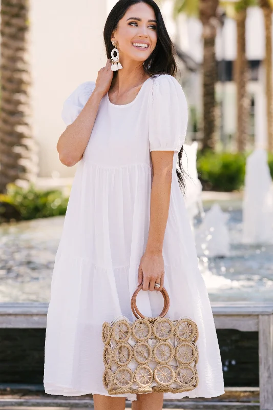 Off - the - Shoulder Women Dress for a Romantic and Feminine LookKeep Your Secrets White Tiered Midi Dress