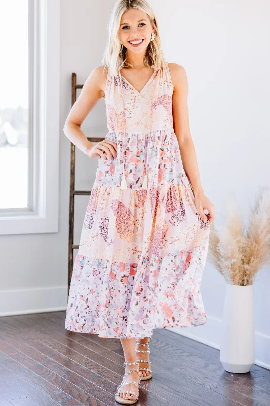 Plus Size Women Dress with a Flattering A - Line Cut for Comfort and StyleKnow What To Do Blush Pink Boho Midi Dress