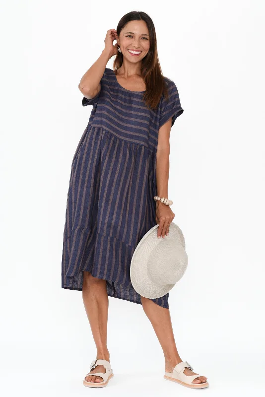 Maxi Women Dress with Floral Print for a Bohemian VibeLiana Navy Stripe Linen Dress