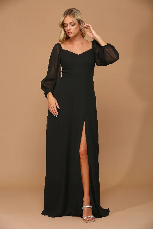 Ball Gown Women Dress with a Full Skirt for a Princess - like LookLong Sleeve Formal Chiffon Dress