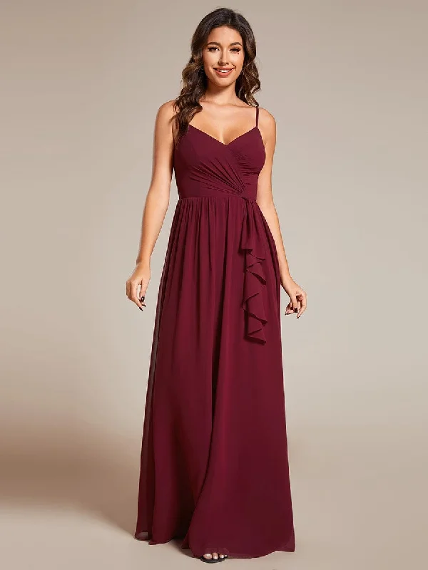 Halter Neck Women Dress to Show Off the Shoulders and NecklineMaxi Sleeveless Pleated Chiffon Bridesmaid Dress with Lotus Leaf