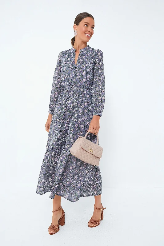 Pleated Women Dress with a Timeless and Elegant TextureMidnight Wildflower Organic Frances Dress 3