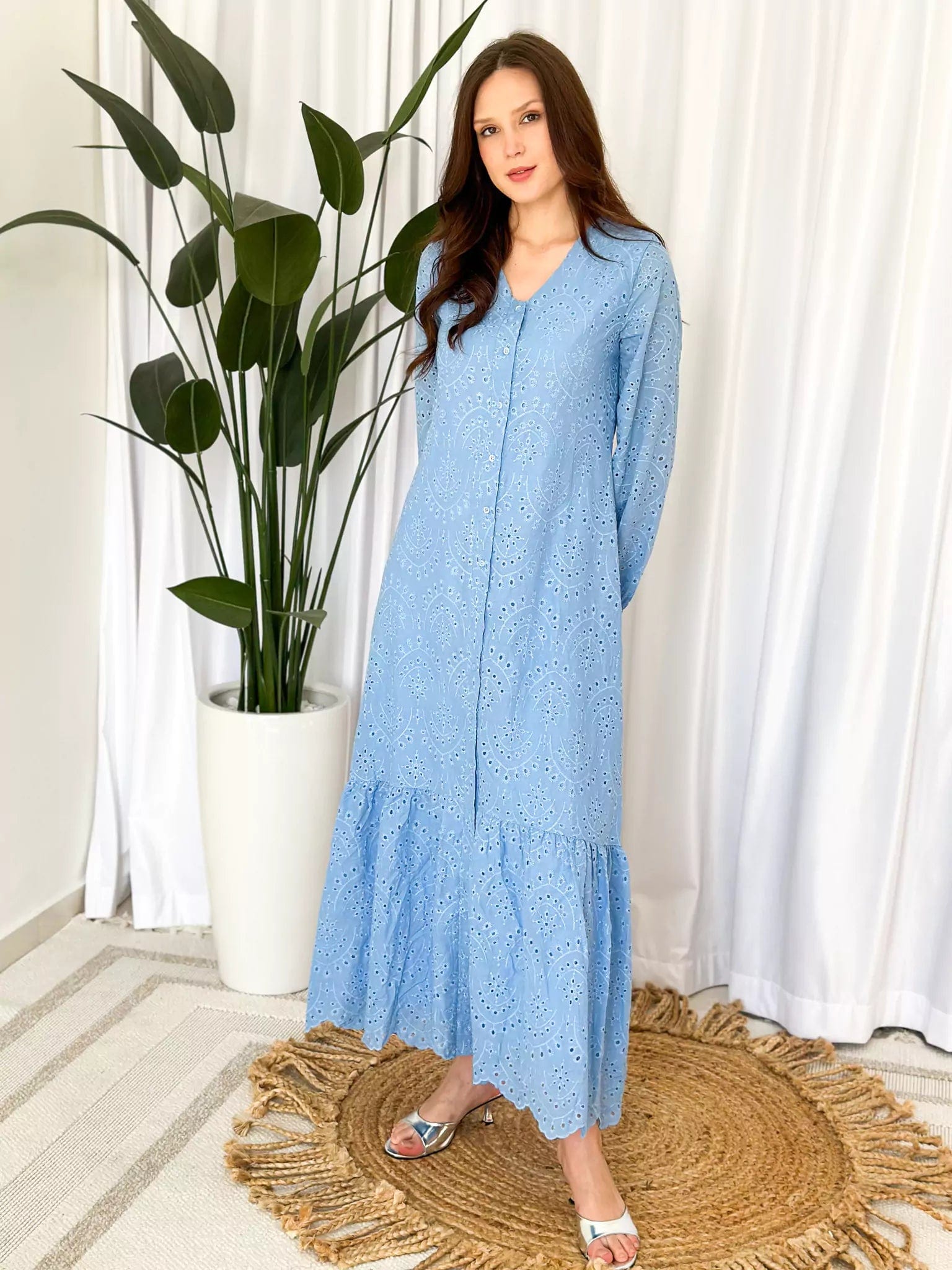 Wrap - Style Women Dress with Adjustable Fit for All Body TypesMoment Cut Work Embroidered Dress - Blue