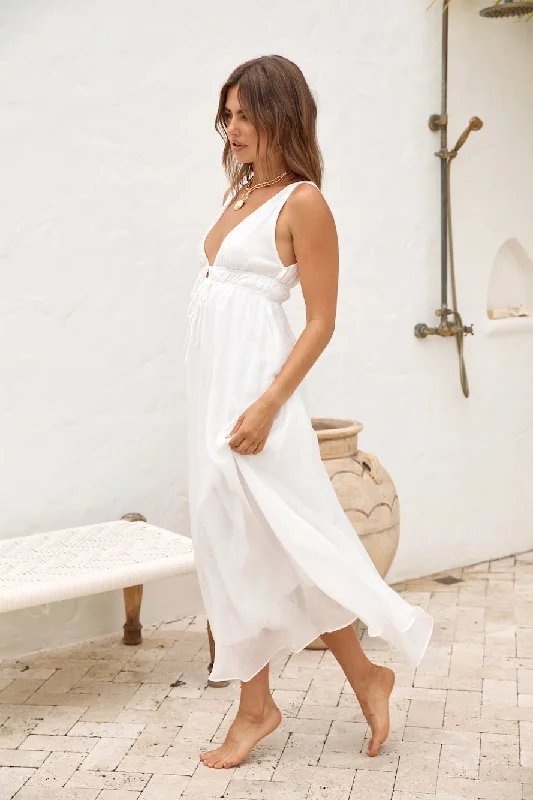 Strapless Women Dress with a Built - in Bra for Comfort and SupportMorning Sun Maxi Dress White