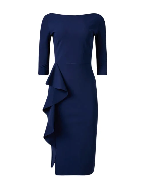 Off - the - Shoulder Women Dress for a Romantic and Feminine LookMuhe Navy Stretch Jersey Dress