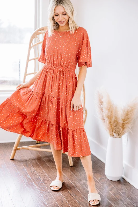 Long - Sleeve Women Dress in Velvet for a Luxurious Winter LookNever Say Never Coral Orange Polka Dot Midi Dress