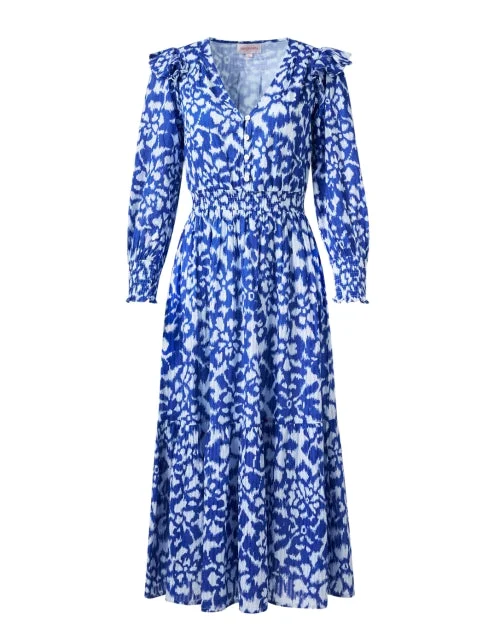 Maxi Women Dress with Floral Print for a Bohemian VibePearl Blue Ikat Cotton Dress