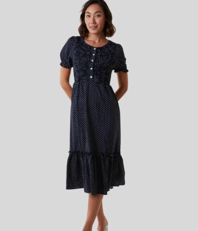 Lace - Embellished Women Dress for an Elegant and Sophisticated AppearancePolka Dot Tiered Midi Dress