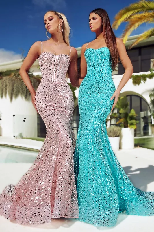 Sleeveless Women Dress in Bright Colors for Summer PartiesPortia and Scarlett Long Corset Prom Dress PS23061