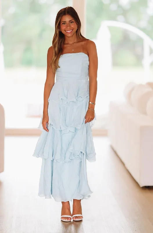 Long - Sleeve Women Dress in Velvet for a Luxurious Winter LookRuffles of Love Maxi Dress - Light Blue