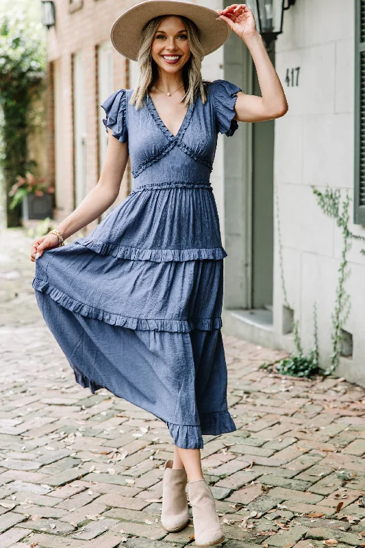 Mini Women Dress with a Short Hem for a Young and Trendy StyleSee For Yourself Navy Blue Ruffled Midi Dress