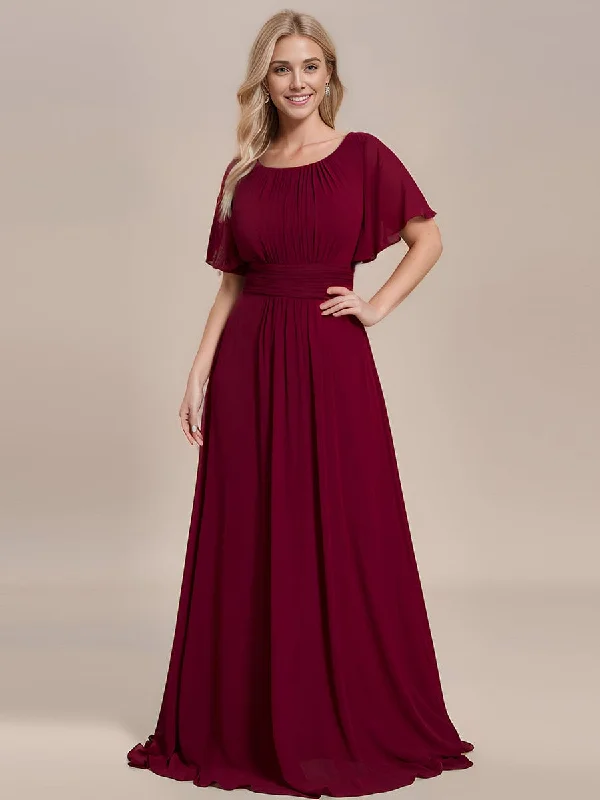 Off - the - Shoulder Women Dress for a Romantic and Feminine LookSimple Chiffon Pleated A-Line Round Neckline Bridesmaid Dress