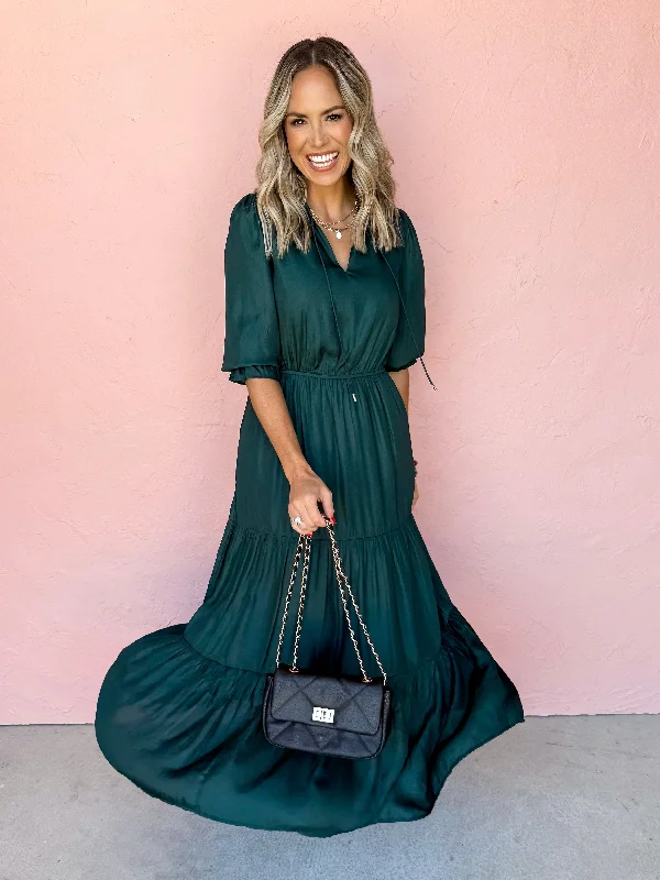 Off - the - Shoulder Women Dress for a Romantic and Feminine LookLove Found Tiered Maxi Dress-Astro Green