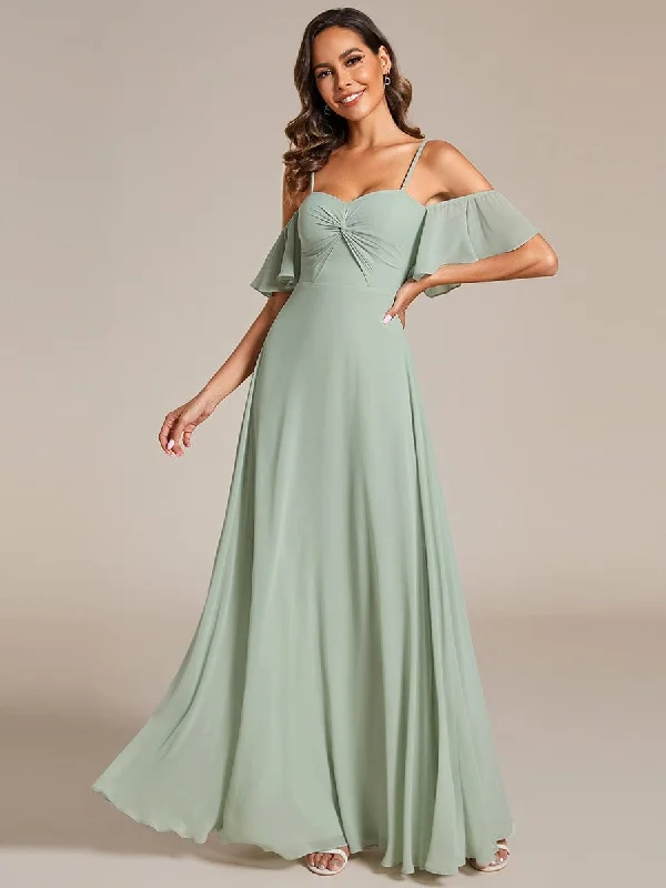 Plus Size Women Dress with a Flattering A - Line Cut for Comfort and StyleSpaghetti Strap Sweetheart Chiffon A-line Bridesmaid Dress with Knot